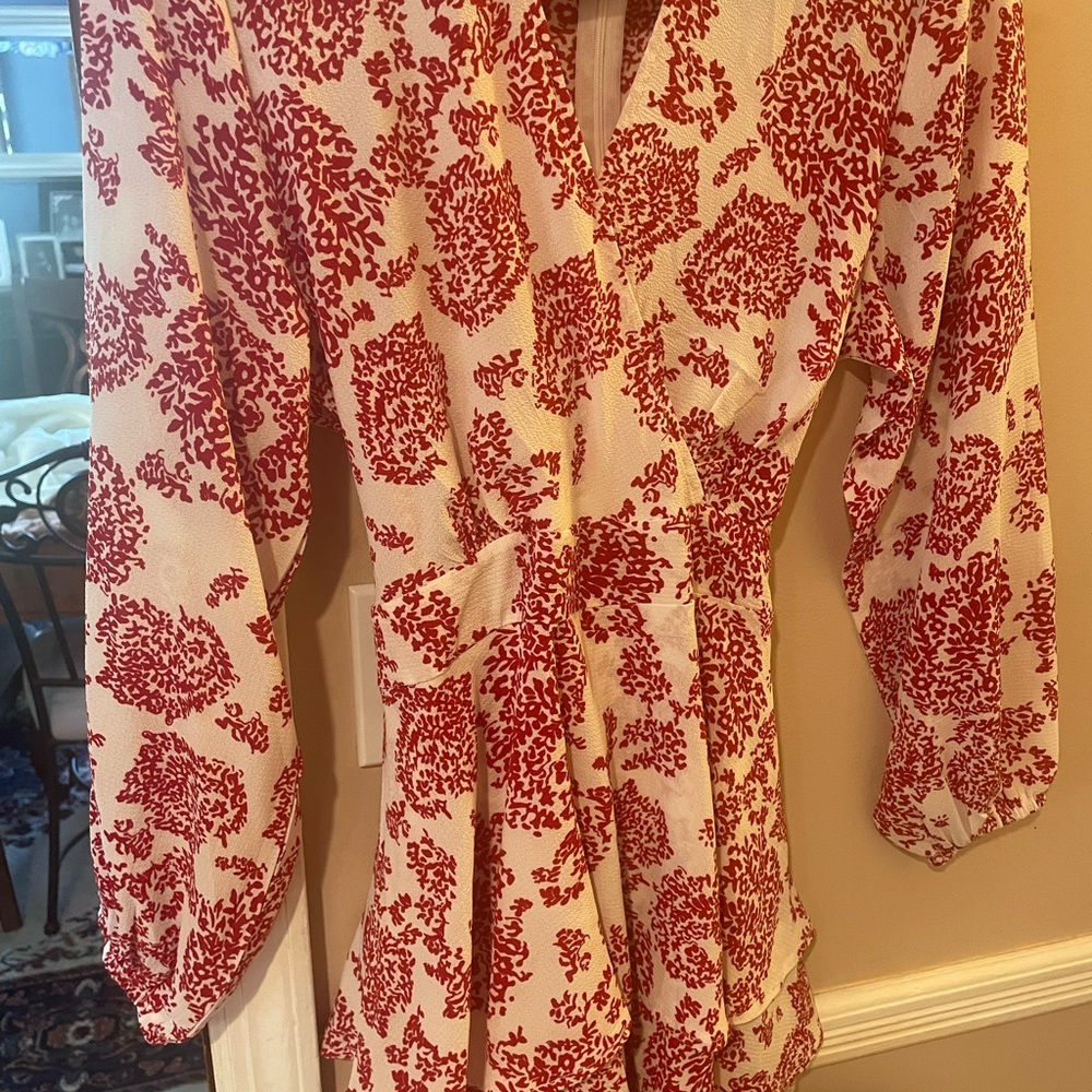 Red and White Floral Long Sleeve Romper